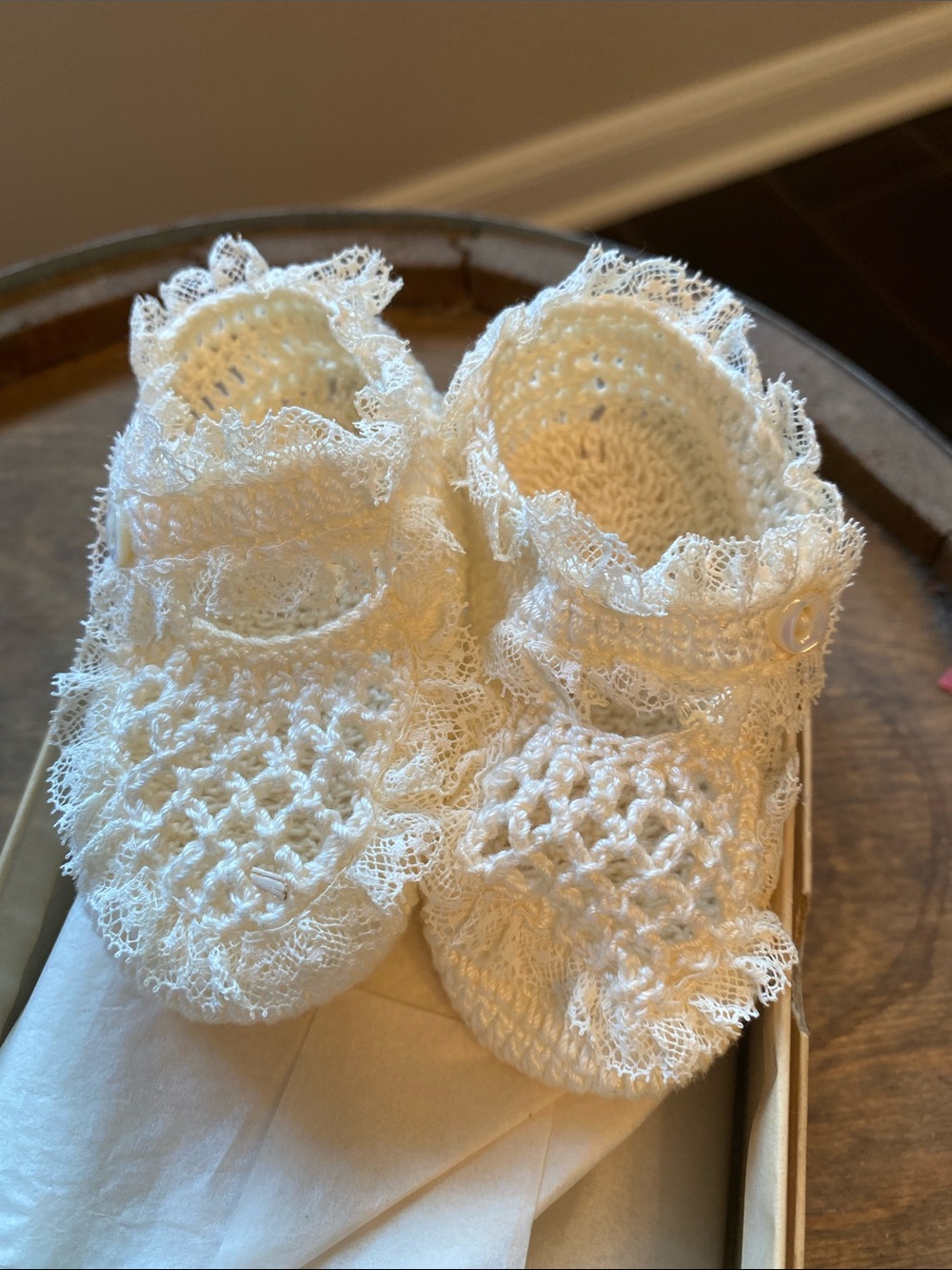 Handmade Crochet Baby Mary Jane Shoes in Cream